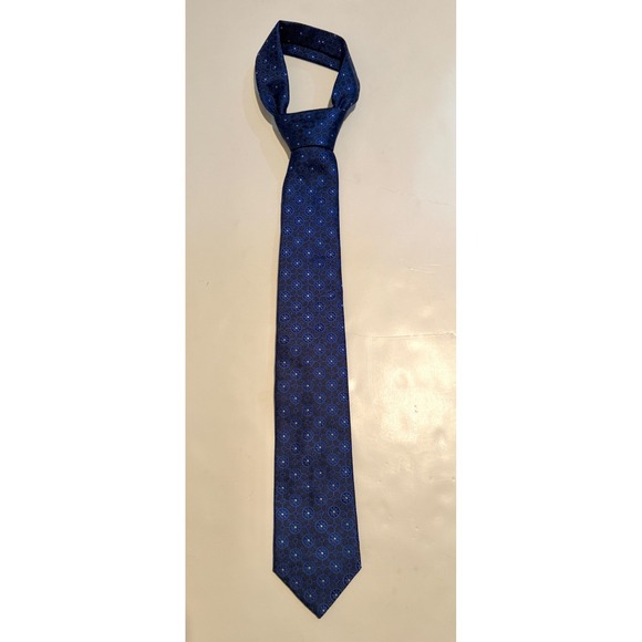Imani Uomo Other - Imani Uomo Navy Blue Geometric Floral Medallion Silk Touch Hand Made Tie T7578